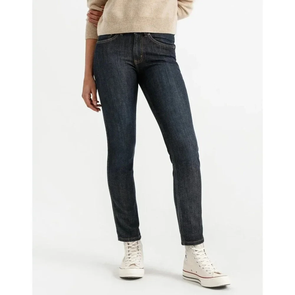 DU/ER Fireside Slim Straight Jeans Womens 30x32 Blue Dark Wash Fleece Lined